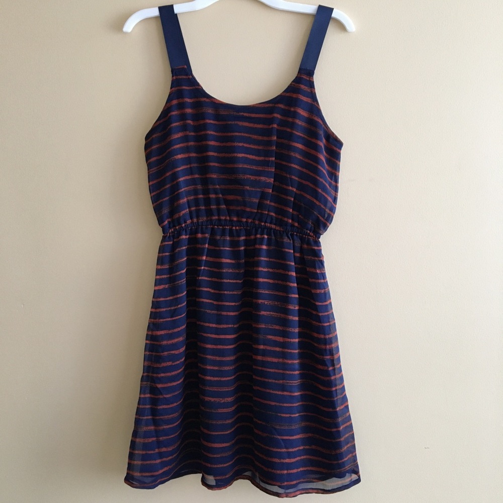 Tank Dress, Navy Blue with Red Stripes
